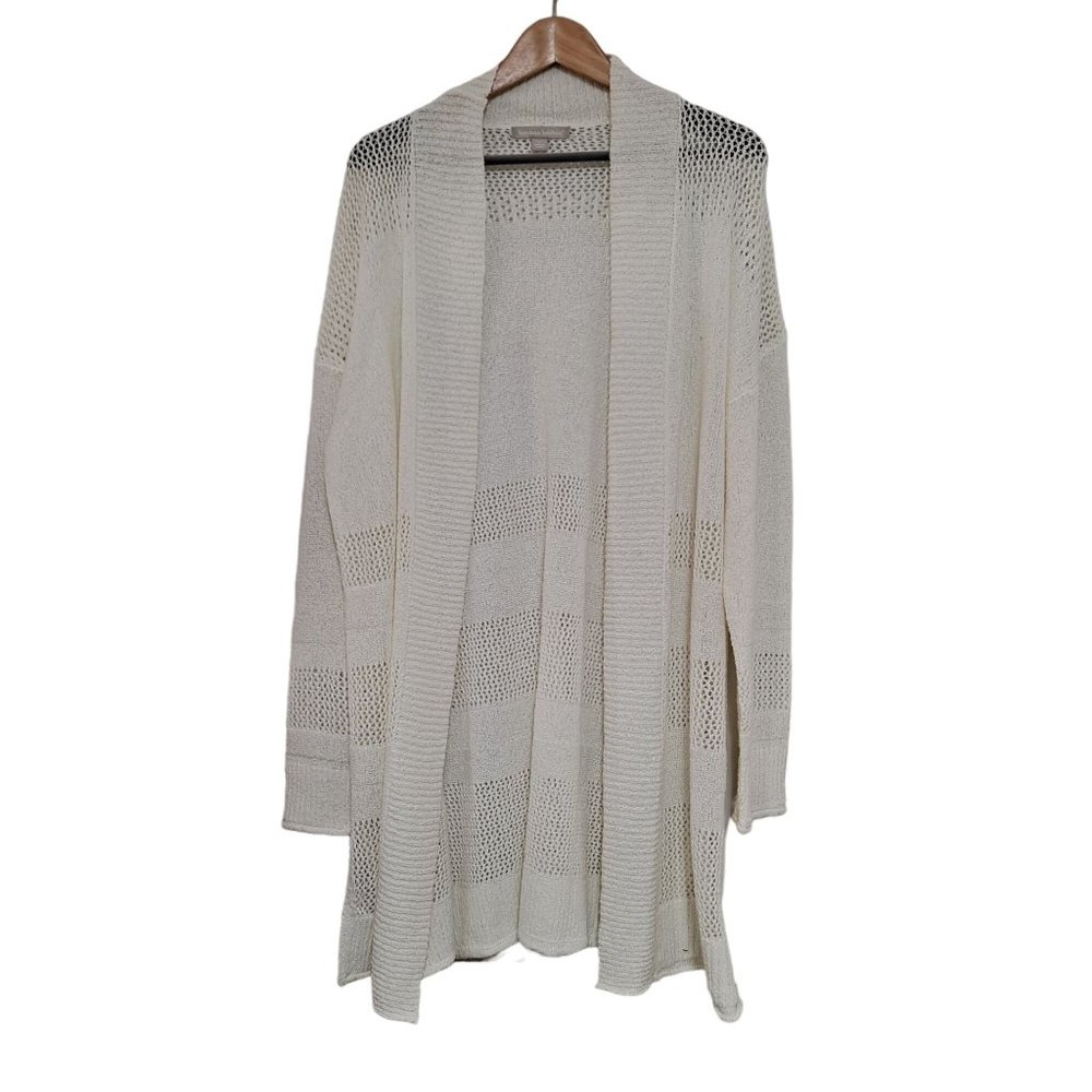 Woman Within Sweater Cardigan Women Size 14/16 Cream Long Knit Coastal Grandma